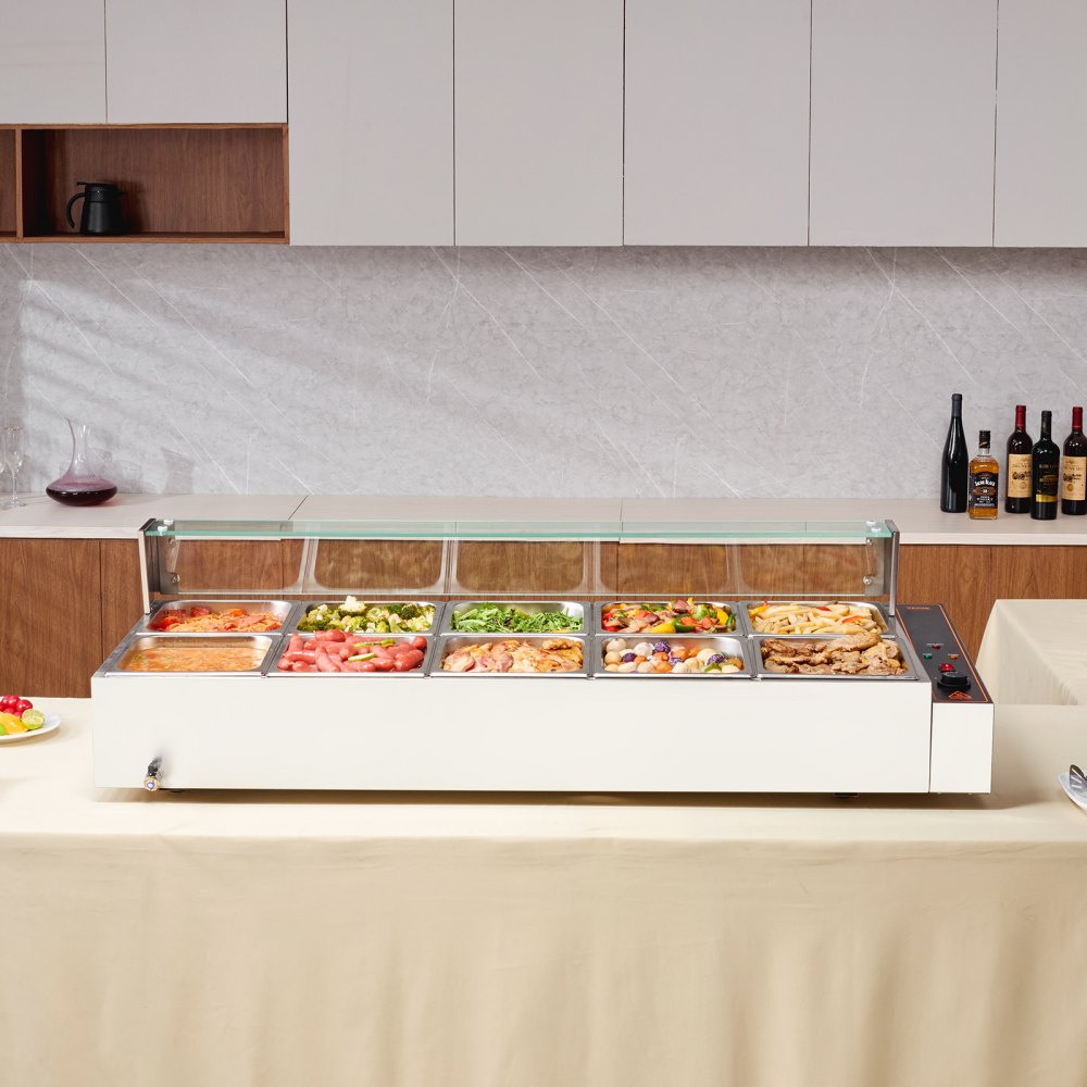 SC-TC-2110 - 10-Pan Stainless Steel Food Warmer with Glass Lid