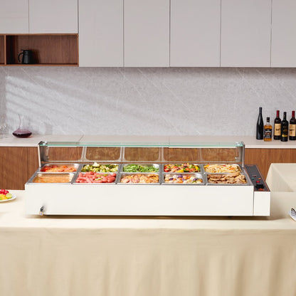 SC-TC-2110 - 10-Pan Stainless Steel Food Warmer with Glass Lid