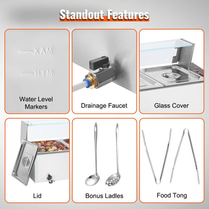 SC-TC-214 - 4-Pan Commercial Food Warmer with Glass Cover, 8qt Capacity
