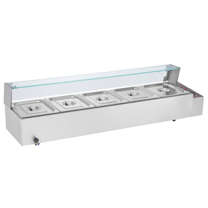 SC-TC-215 - 5-Pan Stainless Steel Food Warmer with Glass Cover & Protection