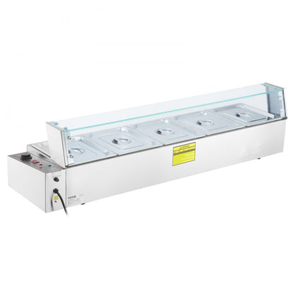 SC-TC-215 - 5-Pan Stainless Steel Food Warmer with Glass Cover & Protection