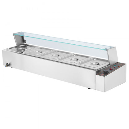 SC-TC-215 - 5-Pan Stainless Steel Food Warmer with Glass Cover & Protection