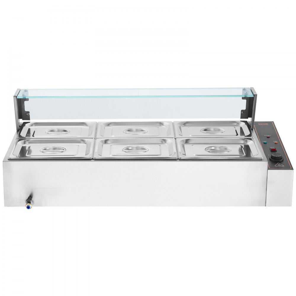 SC-TC-216 - 6-Pan Stainless Steel Buffet Warmer with Glass Cover