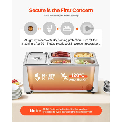 M-112 - 5-Pan Stainless Steel Food Warmer with Dry-Burn Protection 15.3QT