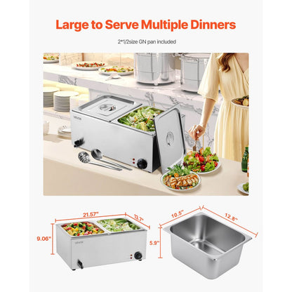M-112 - 3-Pan Stainless Steel Food Warmer, 17QT with Dry-Burn Protection