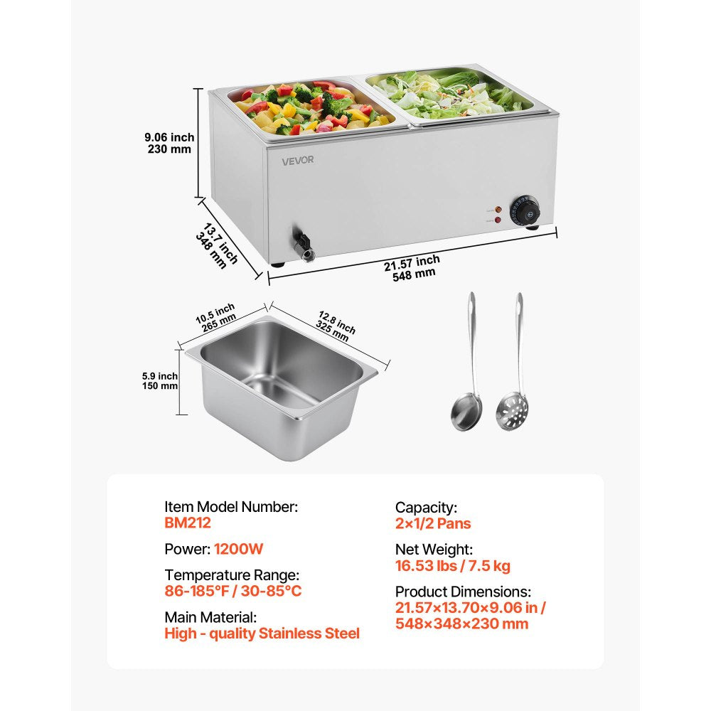 M-112 - 3-Pan Stainless Steel Food Warmer, 17QT with Dry-Burn Protection