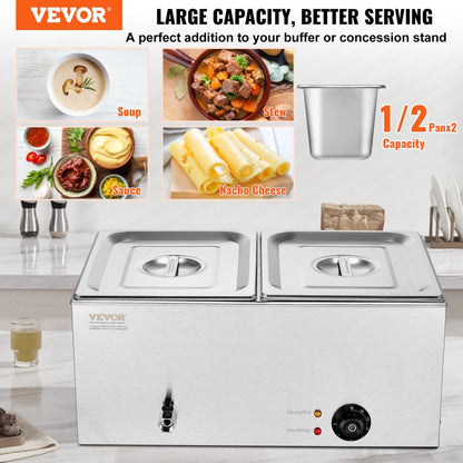 M-112 - 2-Pan Stainless Steel Food Warmer with Dry-Burn Protection