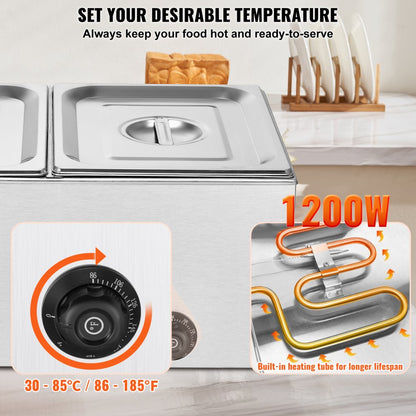 M-112 - 2-Pan Stainless Steel Food Warmer with Dry-Burn Protection