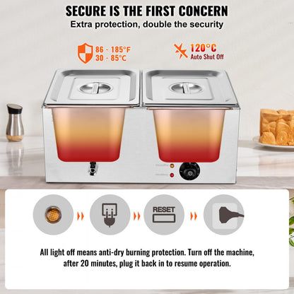 M-112 - 2-Pan Stainless Steel Food Warmer with Dry-Burn Protection