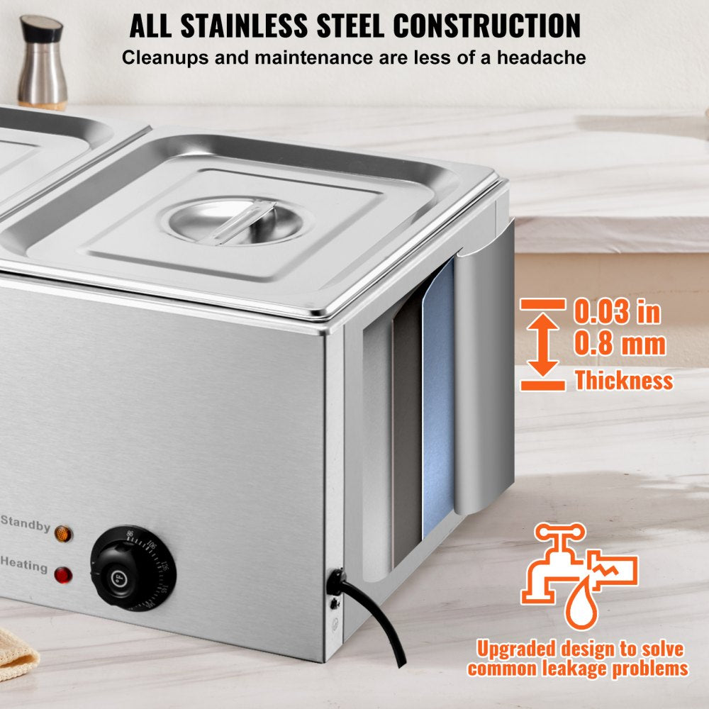 M-112 - 2-Pan Stainless Steel Food Warmer with Dry-Burn Protection