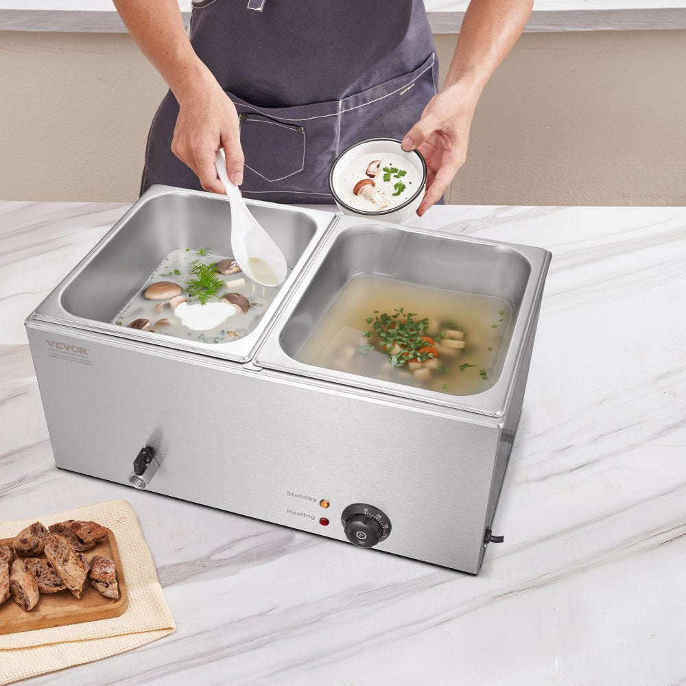 M-112 - 2-Pan Stainless Steel Food Warmer with Dry-Burn Protection