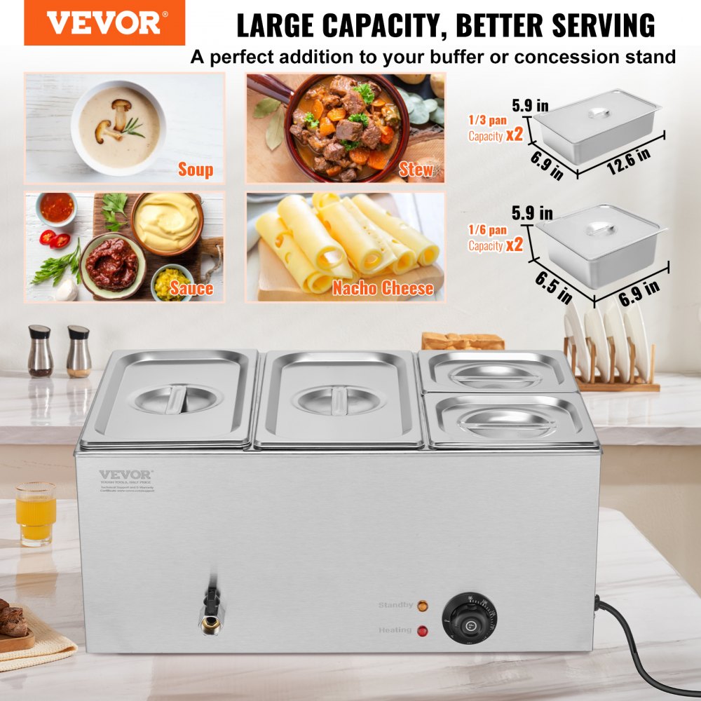 M-112 - 4-Pan Stainless Steel Food Warmer with Temp Control 16.4QT