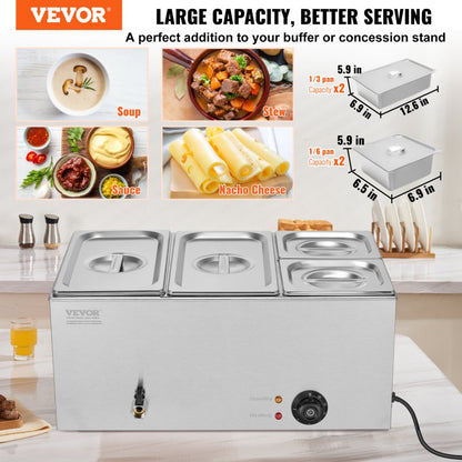 M-112 - 4-Pan Stainless Steel Food Warmer with Temp Control 16.4QT