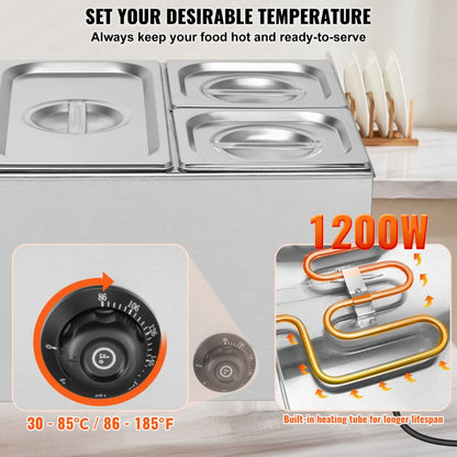 M-112 - 4-Pan Stainless Steel Food Warmer with Temp Control 16.4QT