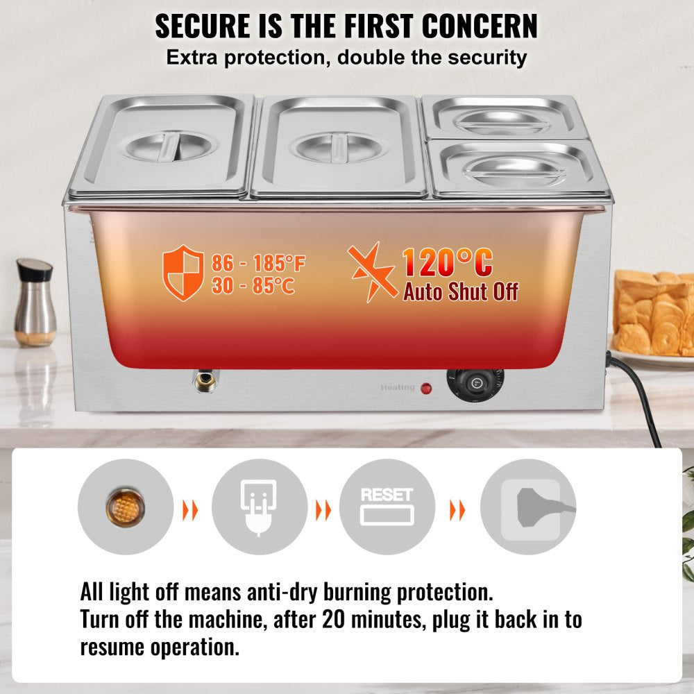 M-112 - 4-Pan Stainless Steel Food Warmer with Temp Control 16.4QT