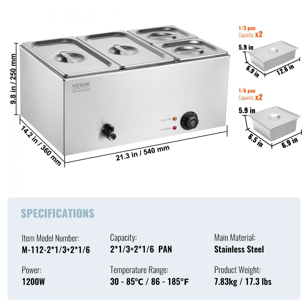 M-112 - 4-Pan Stainless Steel Food Warmer with Temp Control 16.4QT