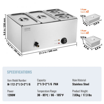 M-112 - 4-Pan Stainless Steel Food Warmer with Temp Control 16.4QT