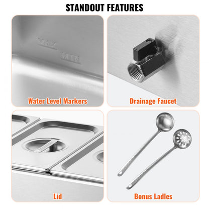 M-112 - 3-Pan Stainless Steel Food Warmer with Dry-Burn Protection