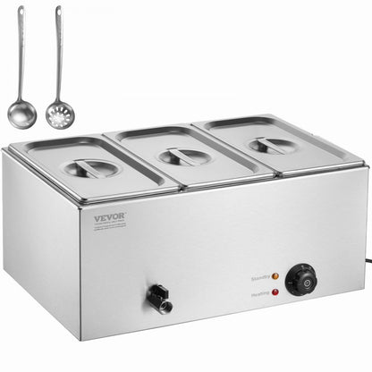 M-112 - 3-Pan Stainless Steel Food Warmer with Dry-Burn Protection