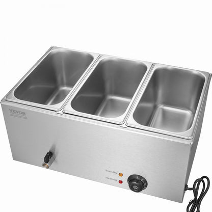 M-112 - 3-Pan Stainless Steel Food Warmer with Dry-Burn Protection