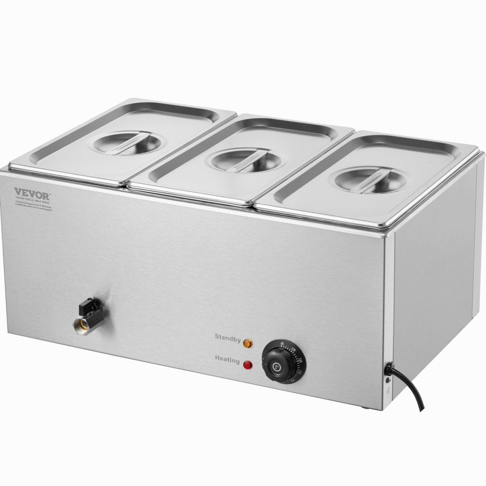 M-112 - 3-Pan Stainless Steel Food Warmer with Dry-Burn Protection