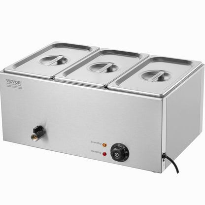 M-112 - 3-Pan Stainless Steel Food Warmer with Dry-Burn Protection