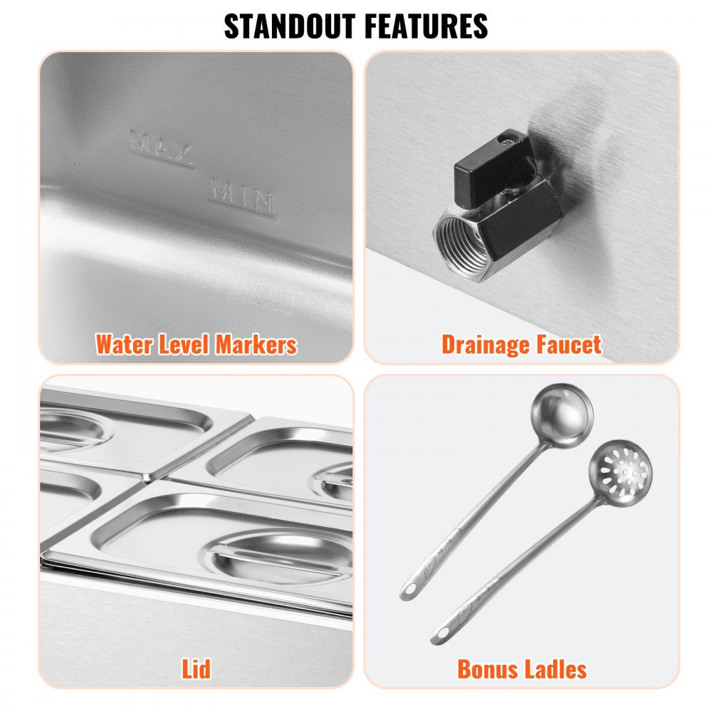 M-112 - 4-Pan 15.9QT Stainless Steel Food Warmer with Dry-Burn Protection