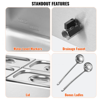 M-112 - 4-Pan 15.9QT Stainless Steel Food Warmer with Dry-Burn Protection