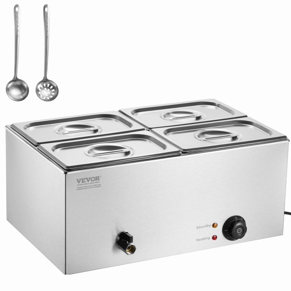 M-112 - 4-Pan 15.9QT Stainless Steel Food Warmer with Dry-Burn Protection