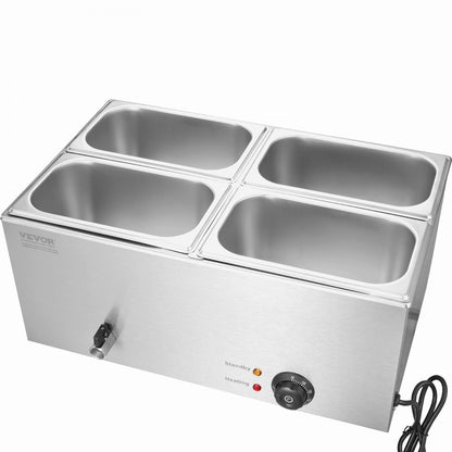 M-112 - 4-Pan 15.9QT Stainless Steel Food Warmer with Dry-Burn Protection