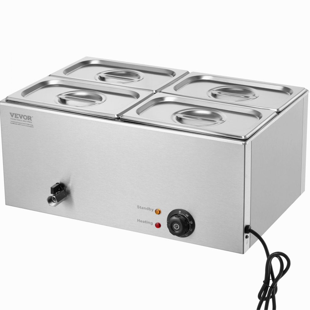 M-112 - 4-Pan 15.9QT Stainless Steel Food Warmer with Dry-Burn Protection