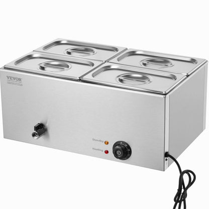 M-112 - 4-Pan 15.9QT Stainless Steel Food Warmer with Dry-Burn Protection