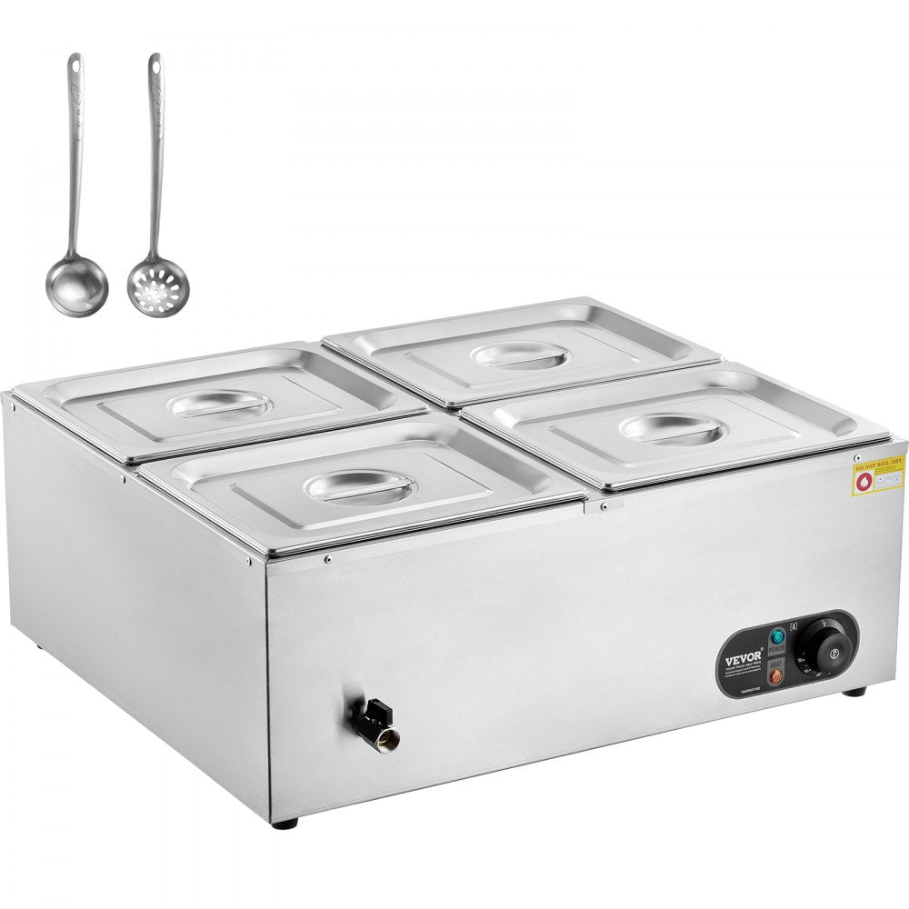 HT-6V - 4-Pan Stainless Steel Food Warmer with Dry-Burn Protection