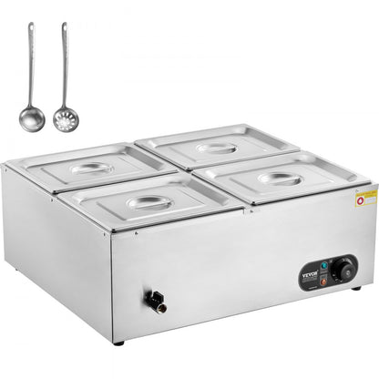 HT-6V - 4-Pan Stainless Steel Food Warmer with Dry-Burn Protection
