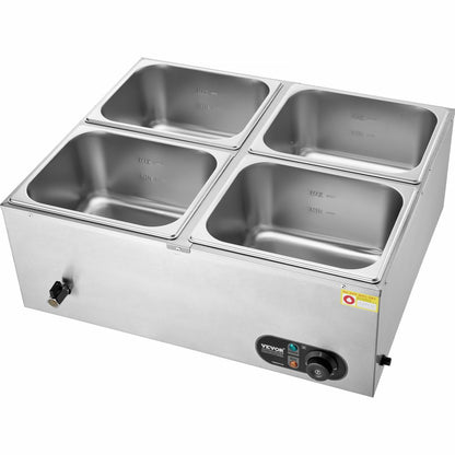 HT-6V - 4-Pan Stainless Steel Food Warmer with Dry-Burn Protection