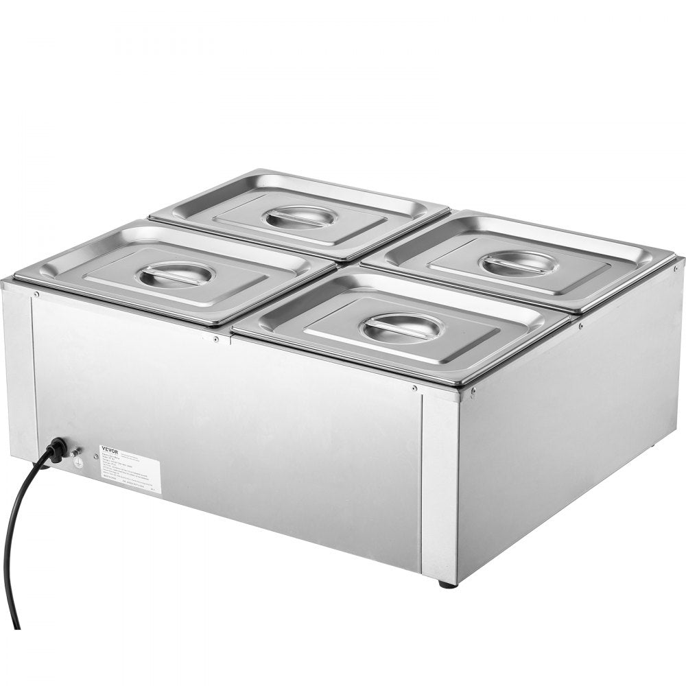 HT-6V - 4-Pan Stainless Steel Food Warmer with Dry-Burn Protection