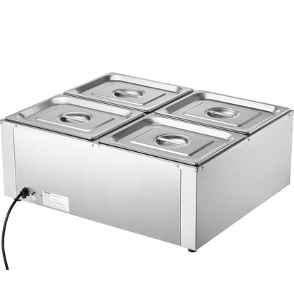 HT-6V - 4-Pan Stainless Steel Food Warmer with Dry-Burn Protection