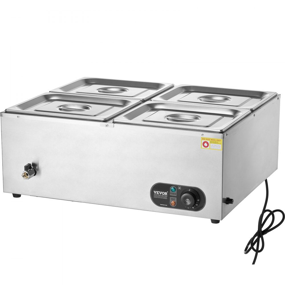 HT-6V - 4-Pan Stainless Steel Food Warmer with Dry-Burn Protection