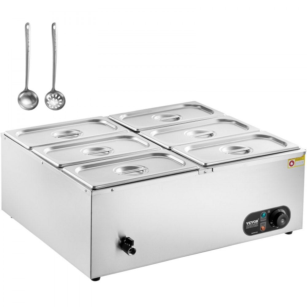 HT-6V - 6-Pan Stainless Steel Food Warmer with Dry-Burn Protection