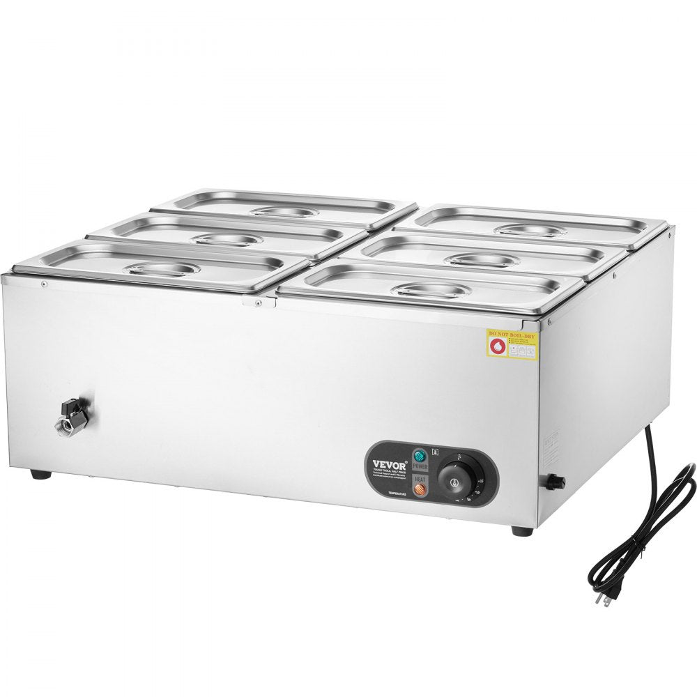 HT-6V - 6-Pan Stainless Steel Food Warmer with Dry-Burn Protection