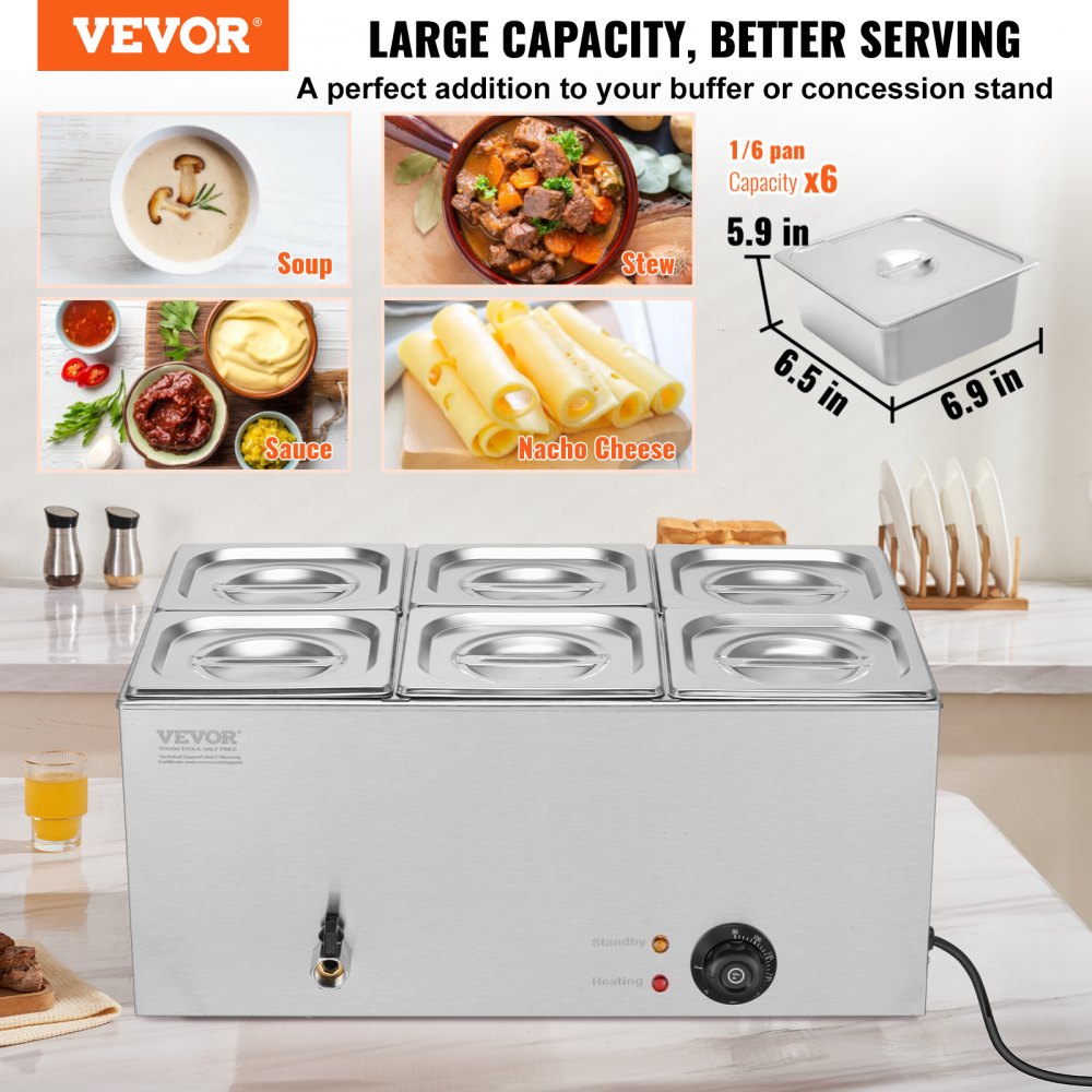 M-112 - 6-Pan Stainless Steel Food Warmer for Commercial Use