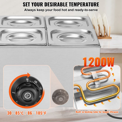 M-112 - 6-Pan Stainless Steel Food Warmer for Commercial Use