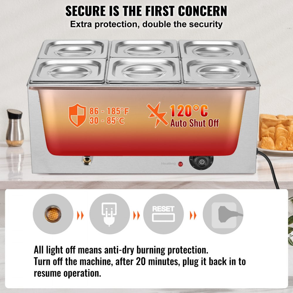 M-112 - 6-Pan Stainless Steel Food Warmer for Commercial Use
