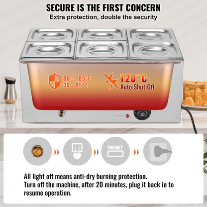 M-112 - 6-Pan Stainless Steel Food Warmer for Commercial Use