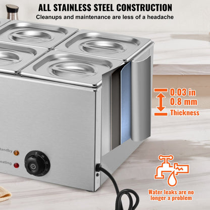 M-112 - 6-Pan Stainless Steel Food Warmer for Commercial Use