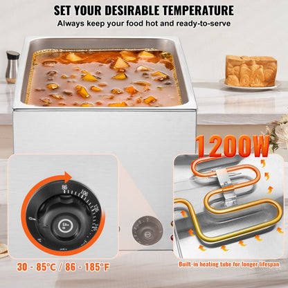 M-300 - 18L Stainless Steel Food Warmer with Dry-Burn Protection