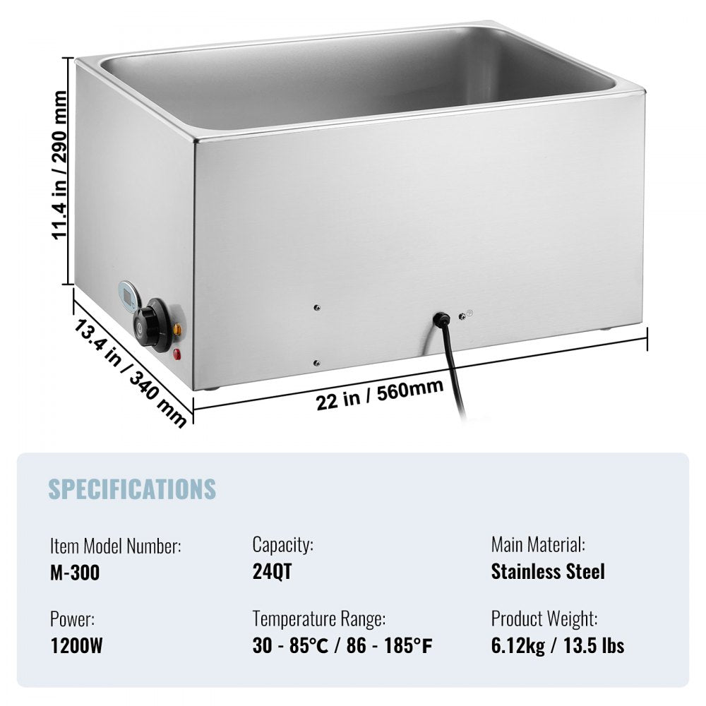 M-300 - 18L Stainless Steel Food Warmer with Dry-Burn Protection
