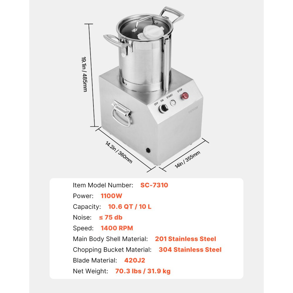SC-7310 - 10.6QT Stainless Steel Food Processor with S-Shaped Blades