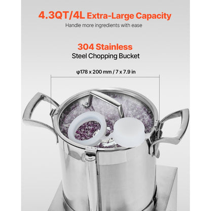 SC-7304 - 4.3QT Stainless Steel Food Processor with Powerful 550W Motor