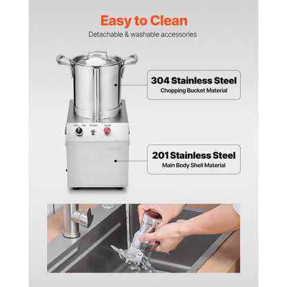 SC-7304 - 4.3QT Stainless Steel Food Processor with Powerful 550W Motor